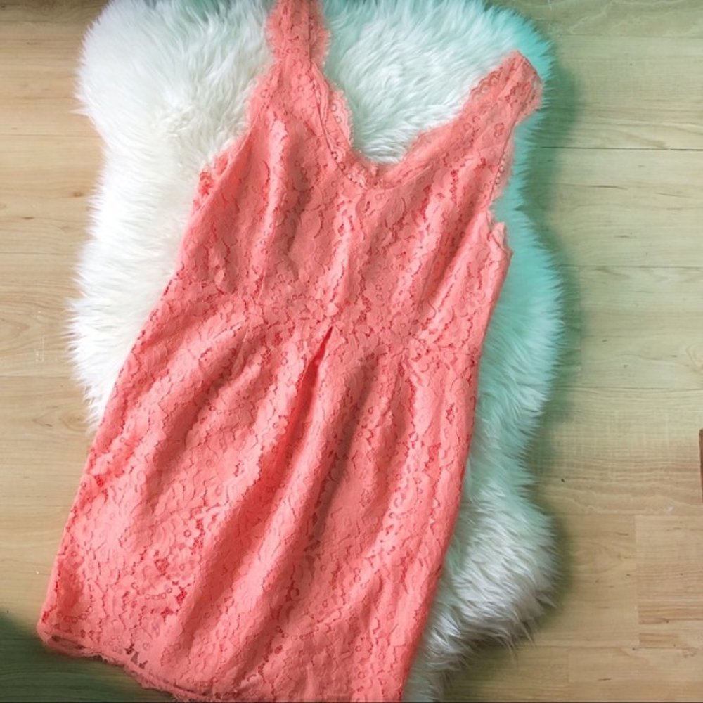 Joie Rori Lace Mini Dress Hot Coral